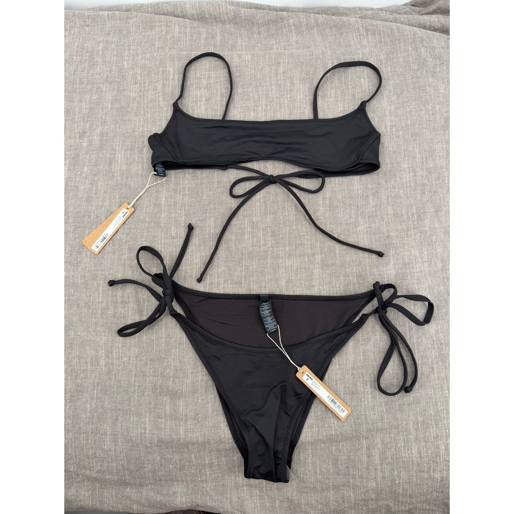 SKIMS Recycled Swim Micro Scoop Top Dippy Tie Two Piece Set Sz M Onyx Black NWT